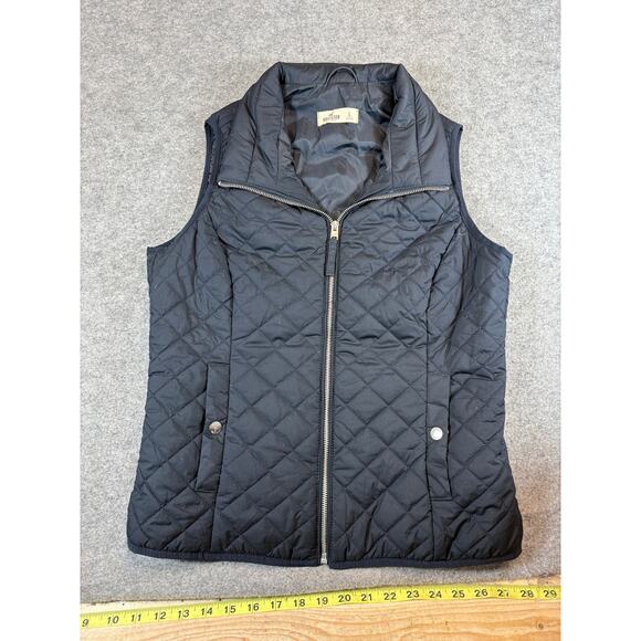Vintage Y2K Hollister Quilted Puffer Vest Womens Small Black Full Zip Insulated - Picture 1 of 7